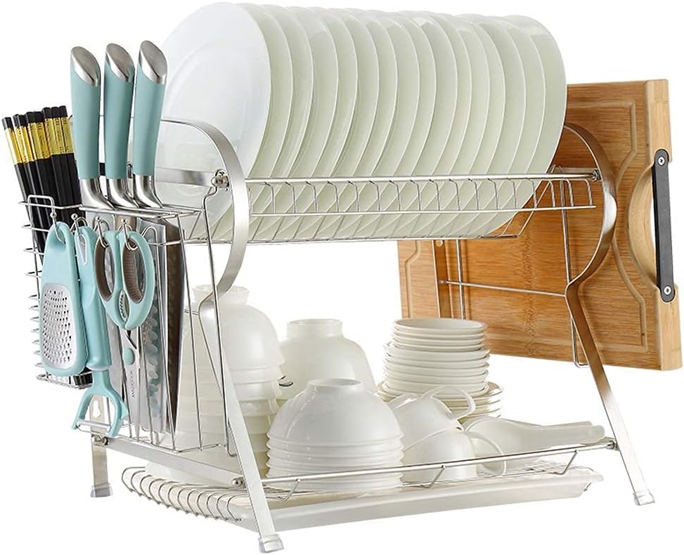 Dish Rack, Dish Rack, Cutlery Rack, Dish Rack and Drain Rack, Kitchen Storage Rack, Double-Layer Knife Rack, Kitchen Drain Rack