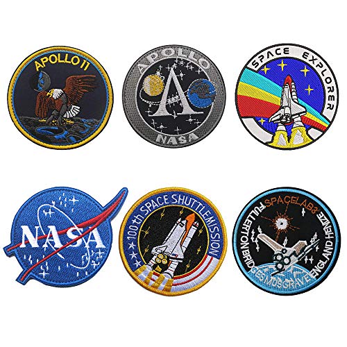 6 Stück NASA Aufnäher, NASA Patches, Kombination Klett NASA Gestickte Aufnäher für Rucksäcke Caps Hüte Taschen Sammlung