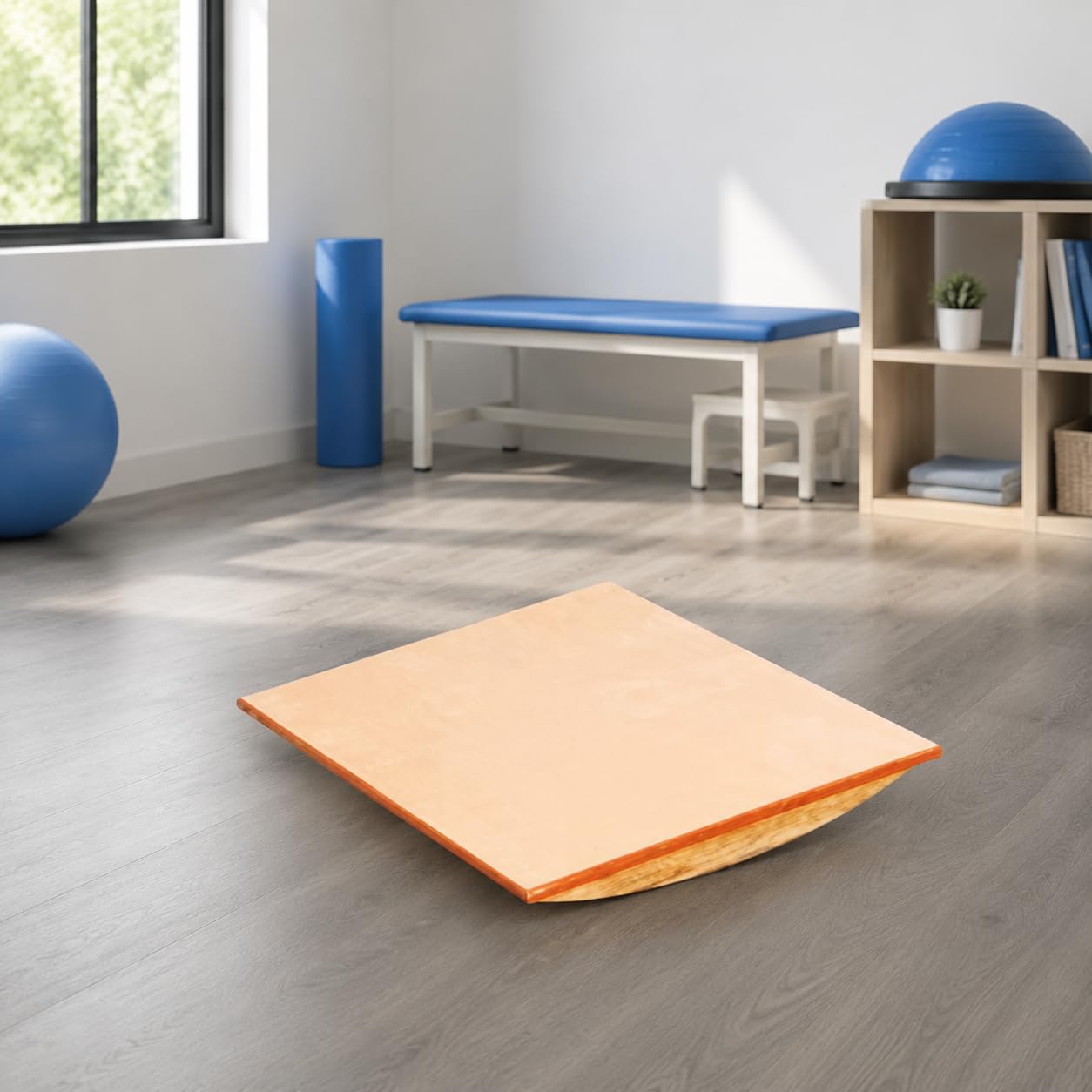 Tabla de equilibrio de roble, balance board de madera para rehabilitación, 92 x 72 x 24 cm, soporta 135 kg