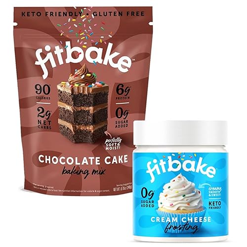 FitBake Paquete de mezcla para hornear pastel de chocolate y glaseado de queso crema, 0.00 oz a 0.07 oz de carbohidratos netos por porción