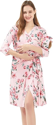 Galabloomer Bata de maternidad y manta de recepción de bebé, bata de parto a juego para mamá y conjunto de envoltura, pequeño corazón rojo