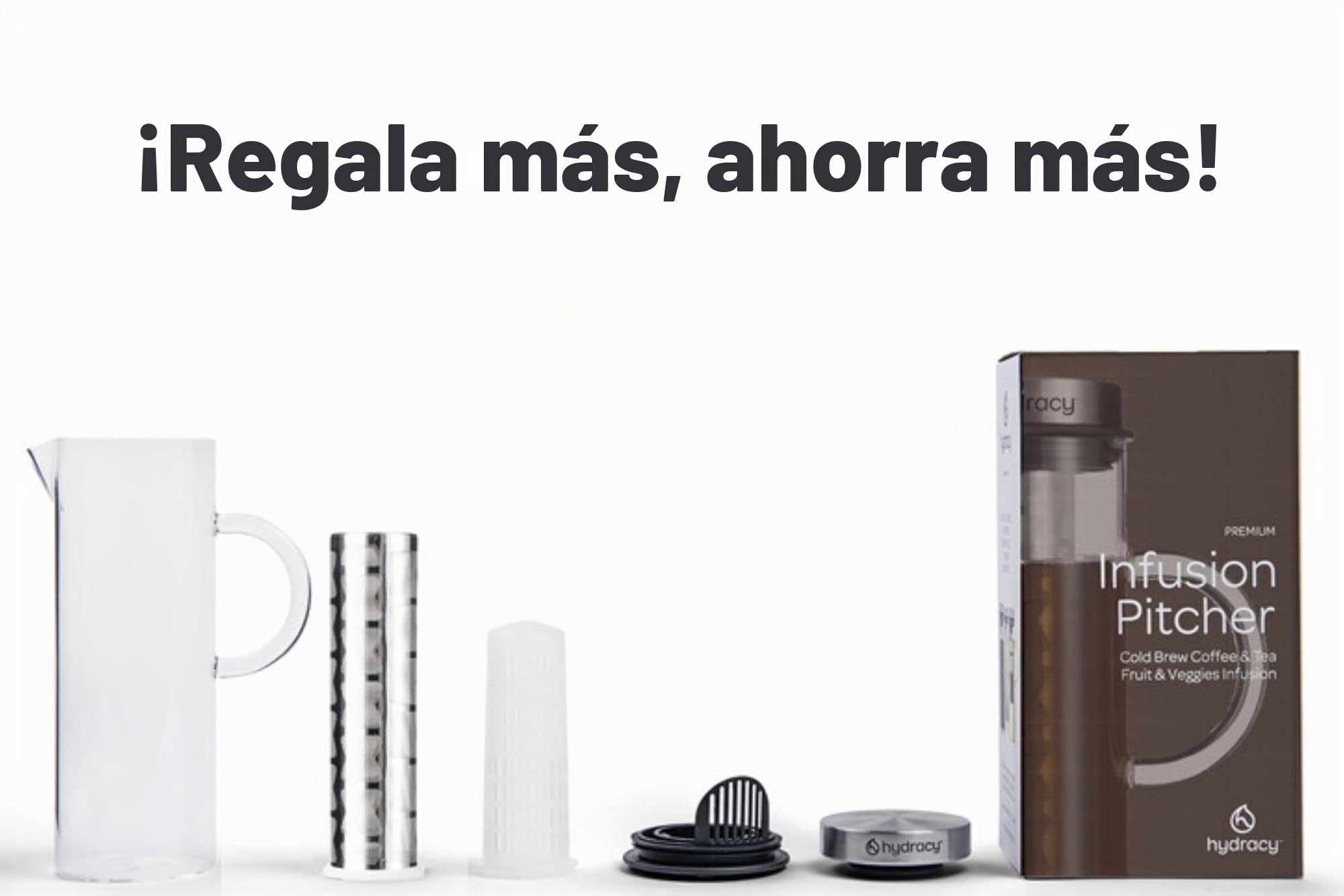Hydracy Cafetera y Tetera - Jarra de Vidrio de 1,5L - Bebidas Frías y Calientes - Tapa y Filtro de Acero Inoxidable - Tubo Adicional para Infusiones de Frutas - Apto para Lavavajillas