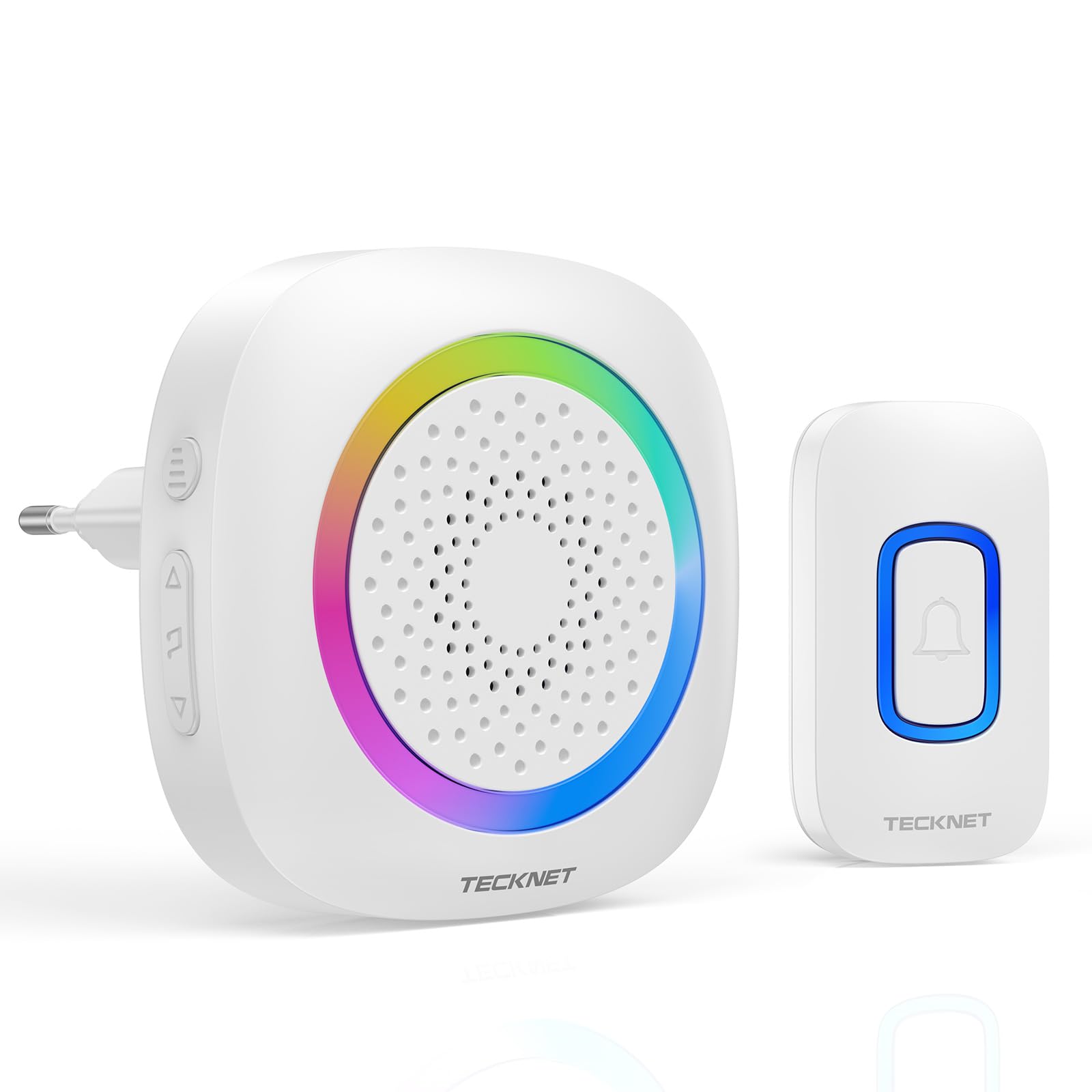 TECKNET Campanello Senza Fili da Esterno Impermeabile IP66, Portata 400M, 5 Livelli Volume 60 Melodie, RGB Campanello Wireless Esterno per Casa, Ufficio, Emergenza ecc