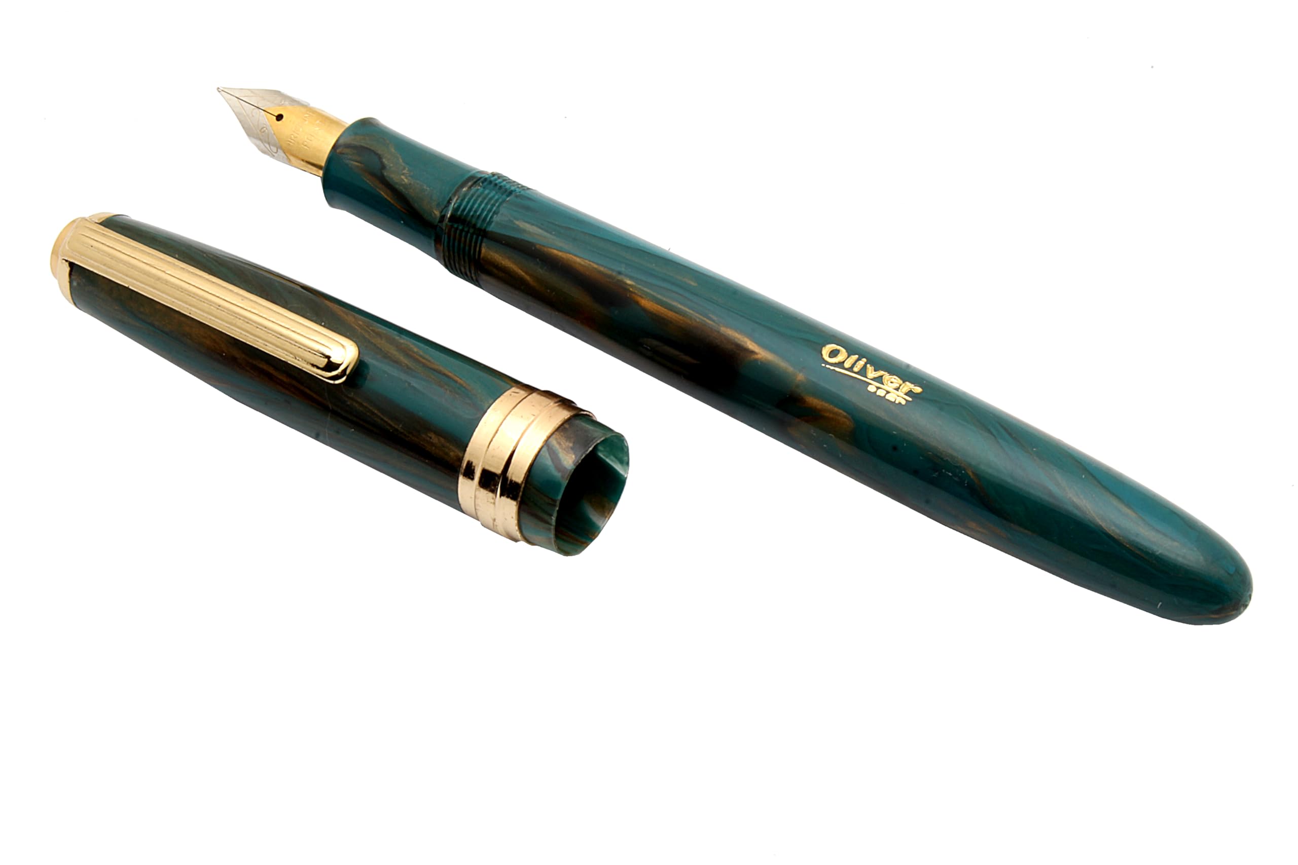 Ledos Oliver 69 GT Teal Blue Marble Jumbo Size Eyedropper Fountain