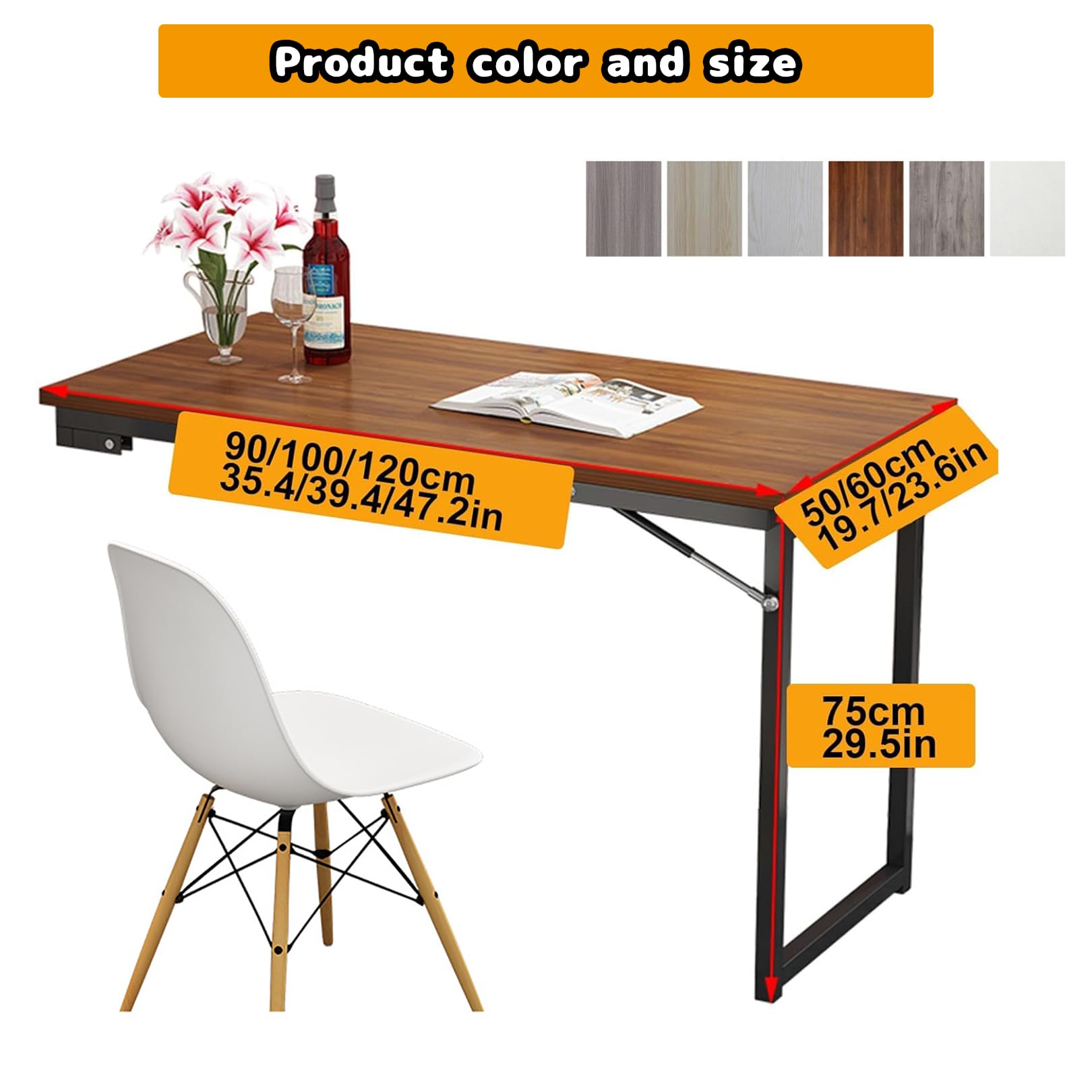 Wandmontierter Klapptisch Platzsparender, klapptisch Wand 90x60cm, Schwebender Schreibtisch, Schreibtisch für kleine Räume,Klappbarer Wandtisch für Küche und Wohnzimmer