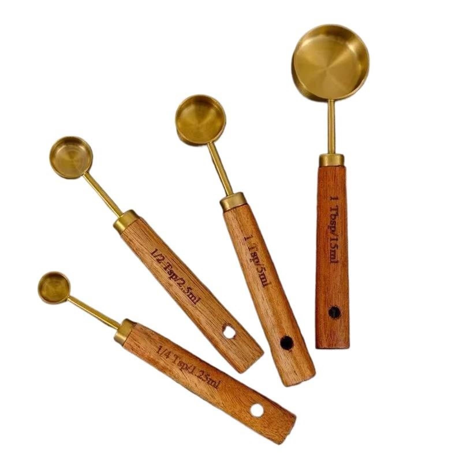 Tasse à mesurer avec manche en bois de noyer, acier inoxydable, titane plaqué or, 8 pièces