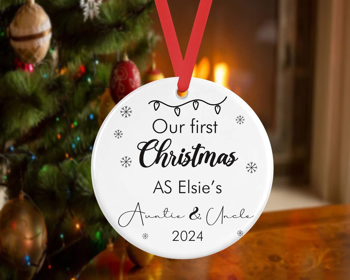 Shamsco Personalised First Christmas As Auntie Uncle Bauble 1st Xmas Ceramic Ornament