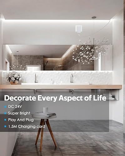 Miniatura 6 de Tira de luces LED COB de 10 pies con regulador de intensidad de 24 V, tira de luces LED para exteriores, impermeable, luz blanca, 6000 K, ultra