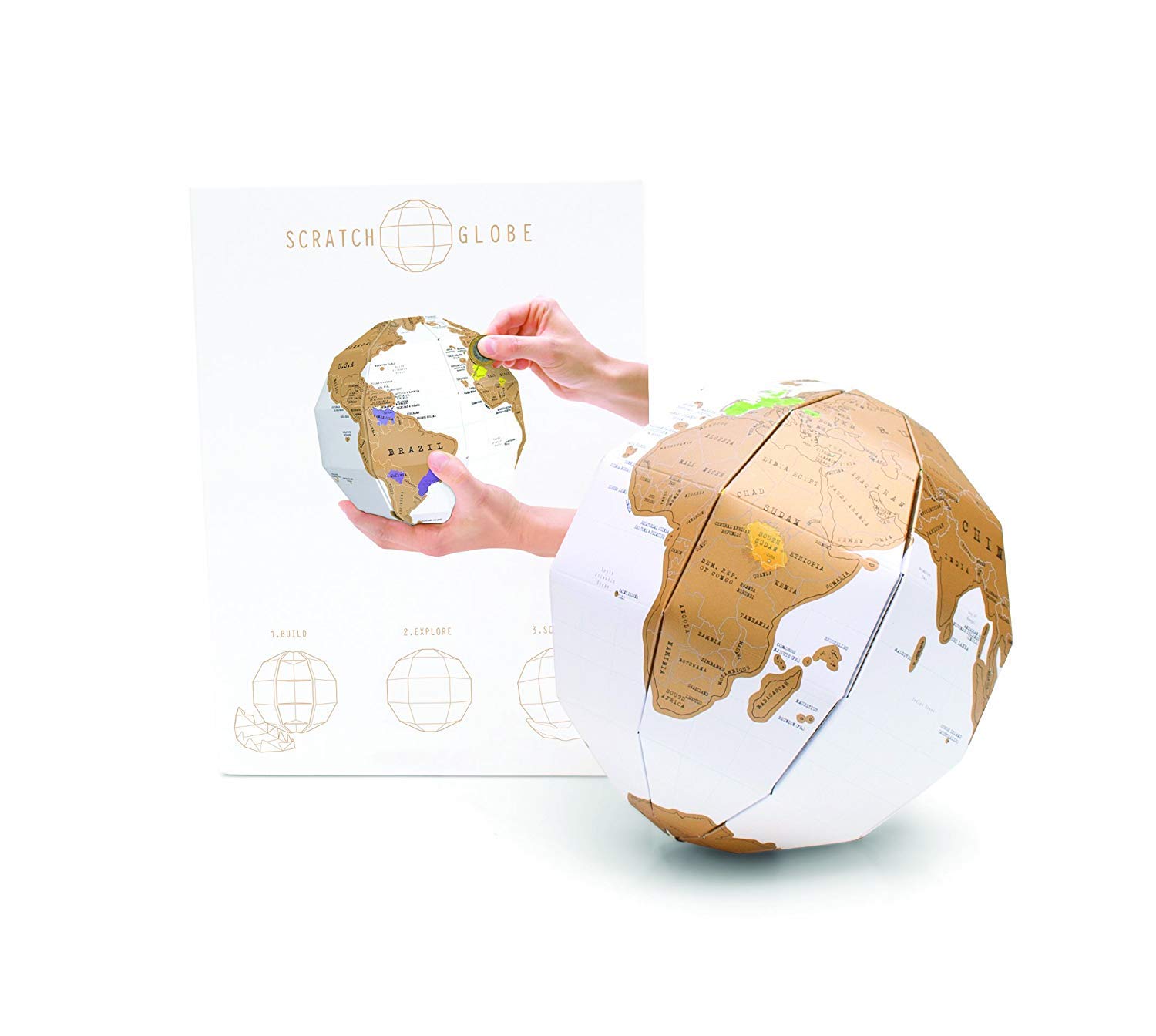 Luckies 3D Globe Scratch Map – Personalized Globe World Travel Map - Scratch Off Map – Fun & Colourful Scratch Poster Sphere – Great for Classrooms – Perfect Travel Gift – White & Gold