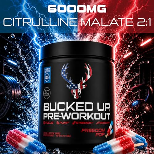 Image of Bucked Up Pre Workout Freedom Pop | 200mg Caffeine with Citrulline Malate Beta Alanine AlphaSize and Taurine | Pre Workout Powder (30 Servings)
