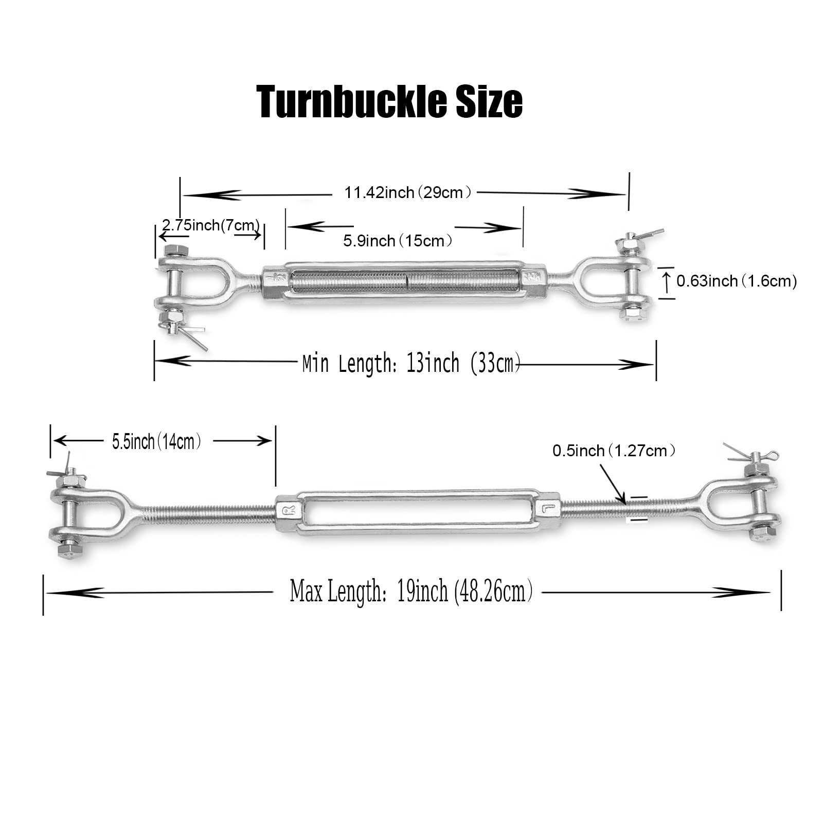 Turnbuckle Hook, 2Pack 1/2 Inch M12 Hot Dipped Galvanized Steel Jaw and