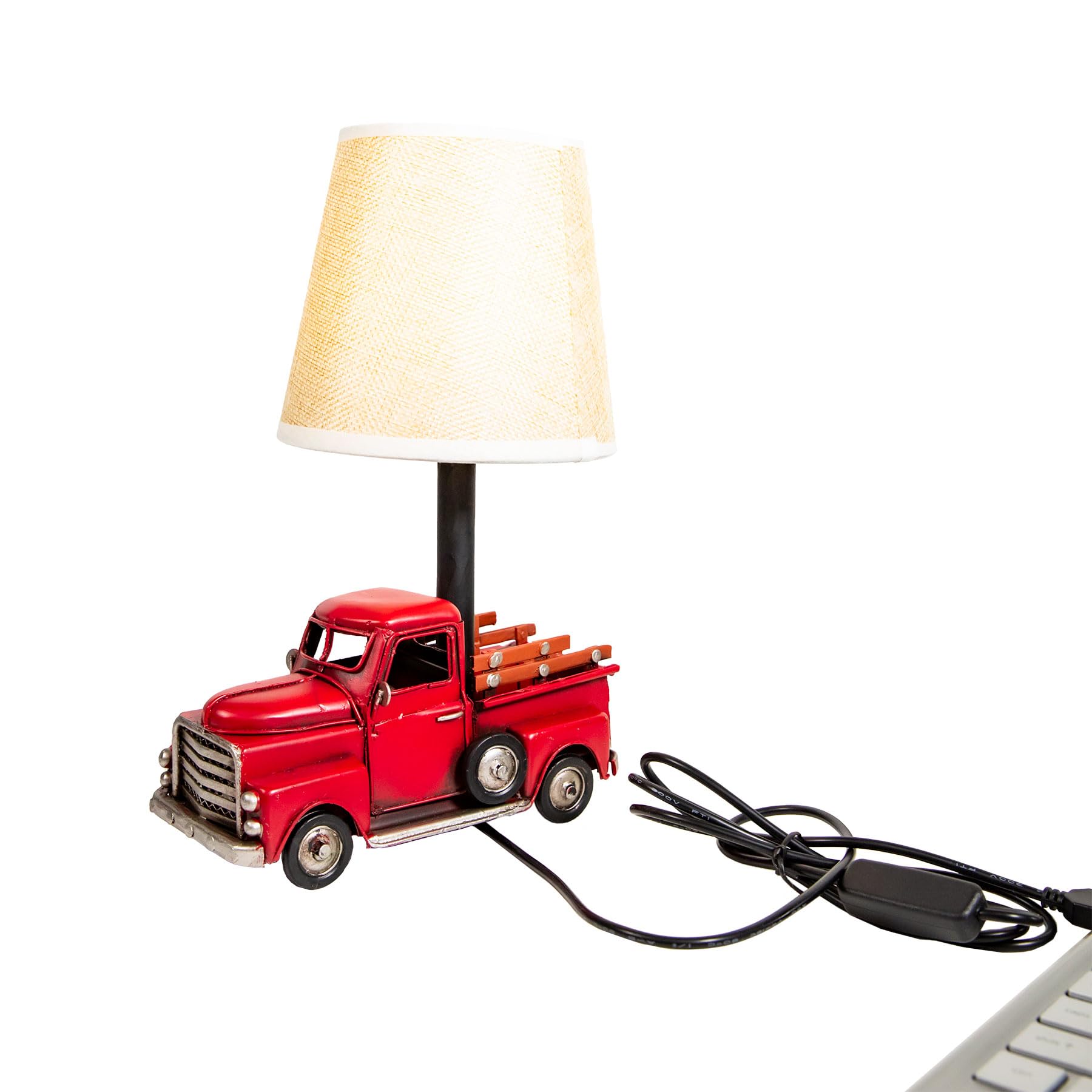 Berfutall-Decorative Rustic Red Vintage Truck USB Table Lamp 