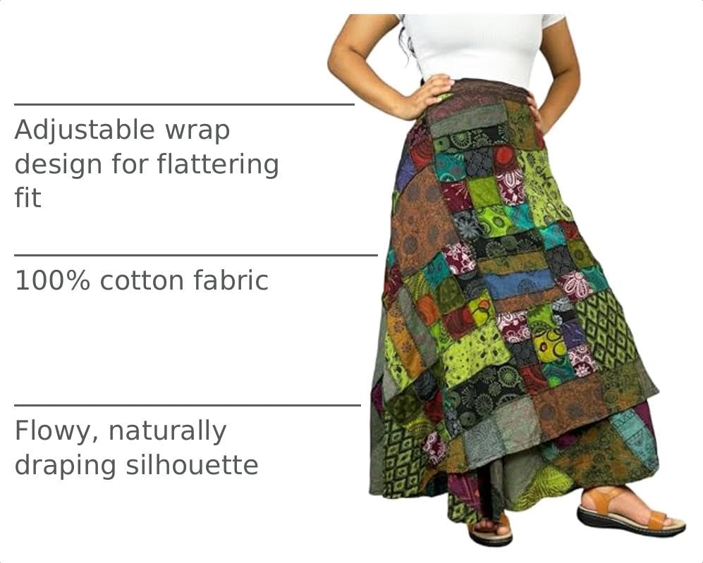 Image of Agan Boho Maxi Wrap Skirt for Women, Tie Dye Cotton Long Flowy Summer Skirt