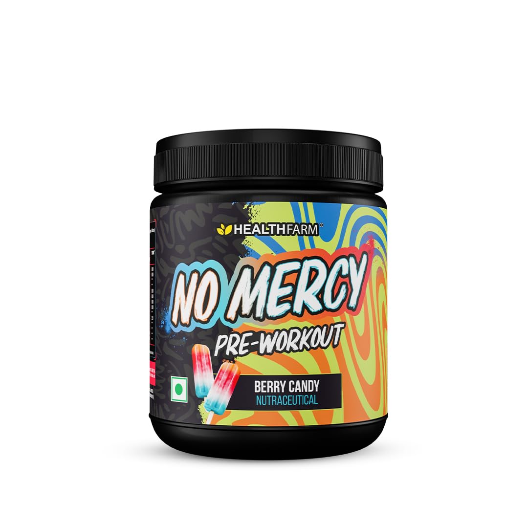 Healthfarm No Mercy Pre Workout for Explosive Energy, Massive Pumps & Laser Focus - Preworkout for Men & Women - Pre Workout Powder with Amino Acids & 200mg Caffeine (Berry Candy) (B0D7C4RW31) Amazon Price History, Amazon Price Tracker