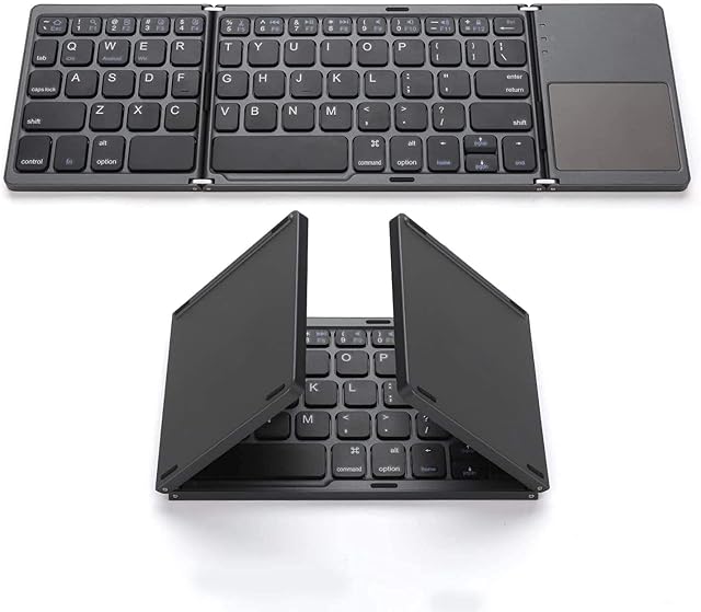 Foldable Bluetooth Keyboard, Pocket Size Portable Mini BT Wireless Keyboard with Touchpad for Android, Windows, PC, Tablet, with Rechargeable Li-ion Battery