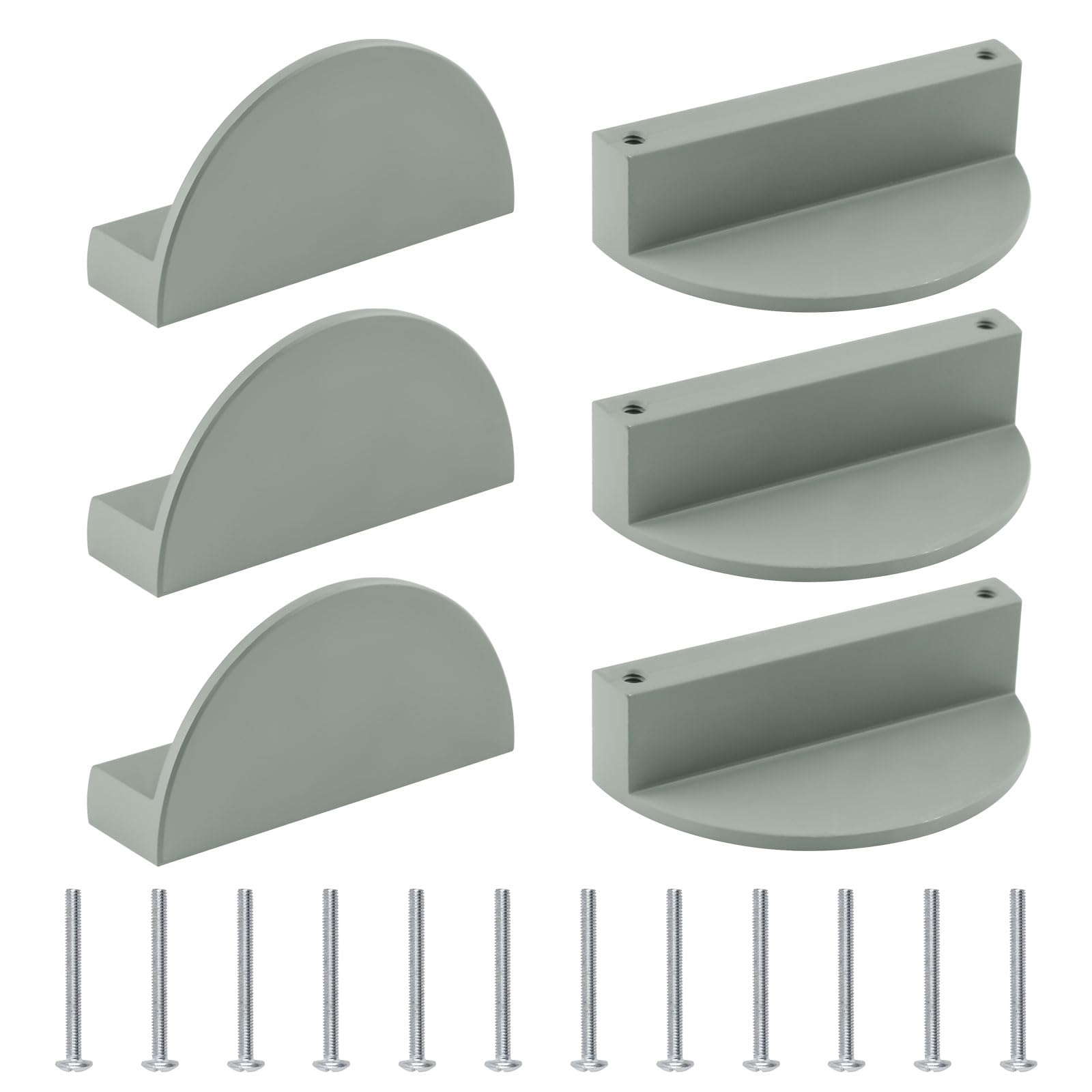 MOROBOR Half Moon Drawer Handles, 6PCS Gray-Green Aluminium Alloy Semi Circle Pulls Wardrobe Hardware Double Hole Handle for Drawers Cabinets