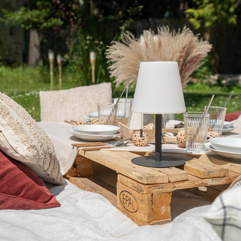 Xanlite, Lampe à Poser POP Abat-Jour Métal Rechargeable USB, Température de Couleur Réglable, Résistante IP44, Autonomie 8H, Idéale pour Extérieur et Intérieur, Gris