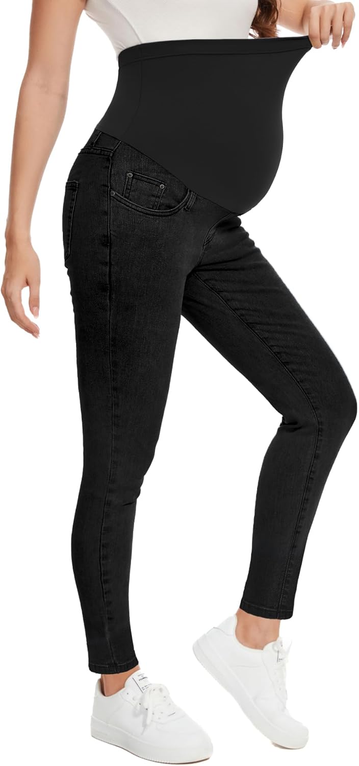 PACBREEZE Women’s Maternity Jeans Over Belly Skinny Stretchy Denim Pants Comfy Slim Pregnancy Pants