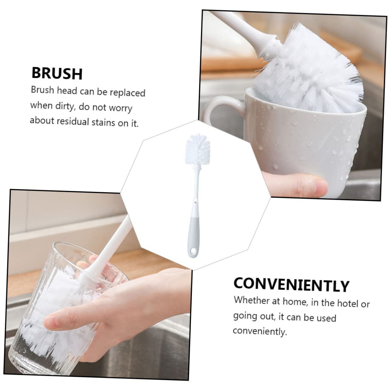 HAPINARY 2pcs Cup Scrubber Bottle Brush Portable Cleaning Tool Home Cleaning Brush