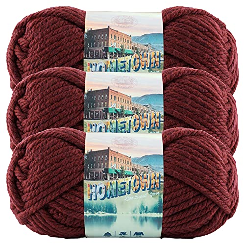 Image of Lion Brand Yarn Hometown Yarn, Super-Bulky Yarn for Knitting, Crocheting, and Crafting, 3 Pack, Napa Valley Pinot | Super Bulky Acrylic Fiber for Warm Crochet Blankets, Knit Winter Hats, Chunky Cardigans, Soft Scarves, Weaving