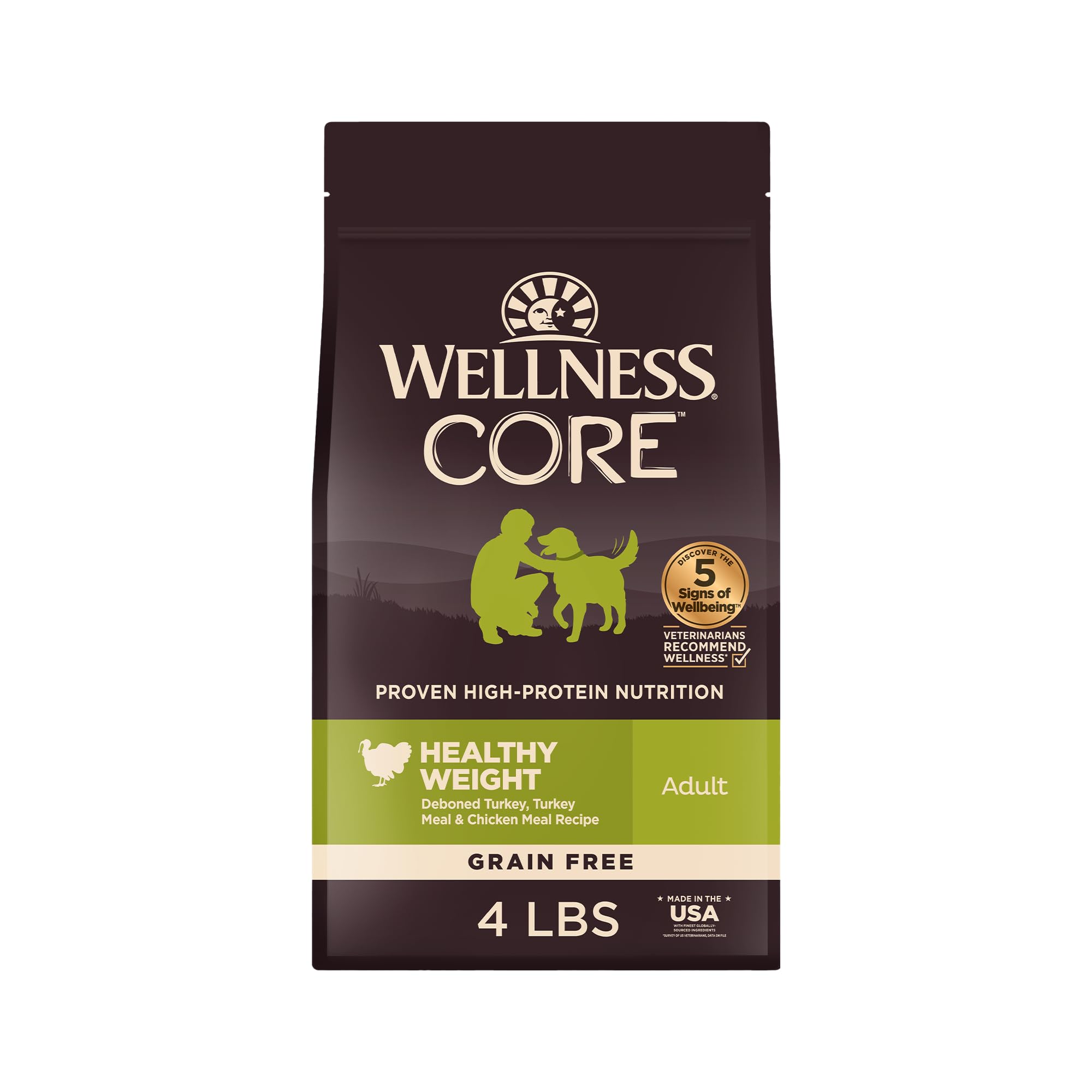 Wellness CORE Dry Dog Food, Grain-Free, High Protein, Natural, Healthy Weight Turkey & Chicken Recipe, (4-Pound Bag)