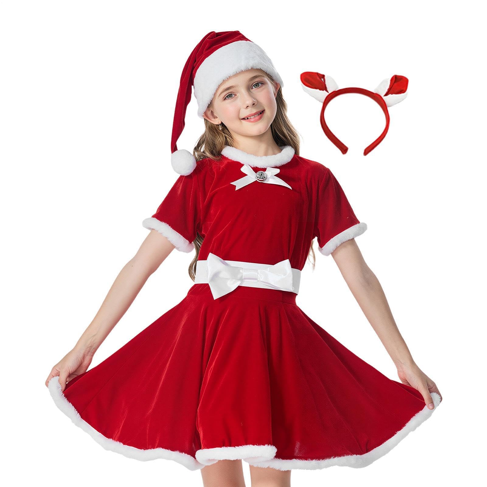 Vestito di Babbo Natale per Bambina per Festa Natalizia con Cappello e
