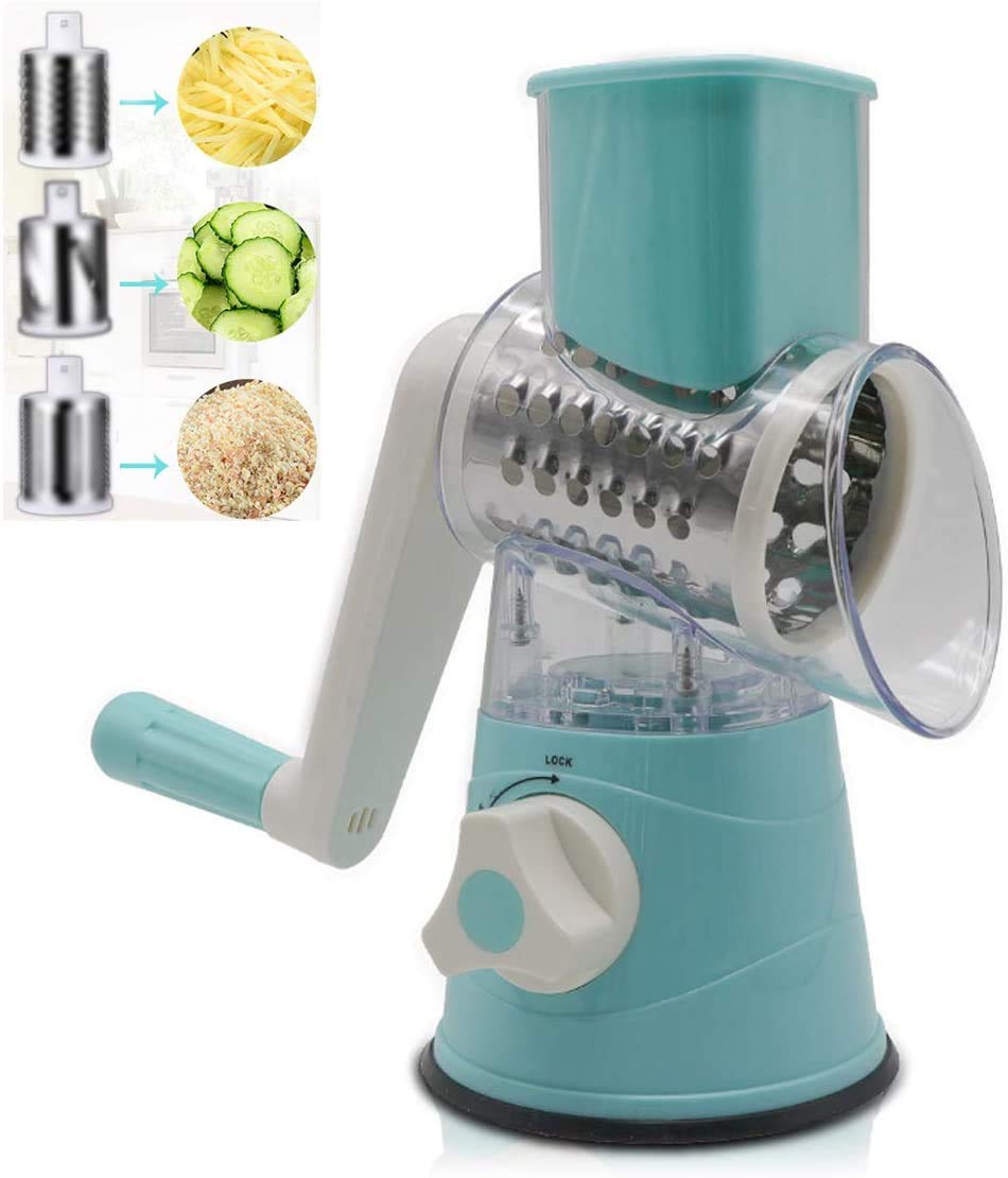 Julienne Slicer, Vegetable Cutter, Kitchen Slicer, ABS Plate, Rotary, Multi-functional, Cooker Set, Thinly, Shreding, Grater, Slice, Salad, Anti-slip, Safety Holder Included (Blue, One Size)