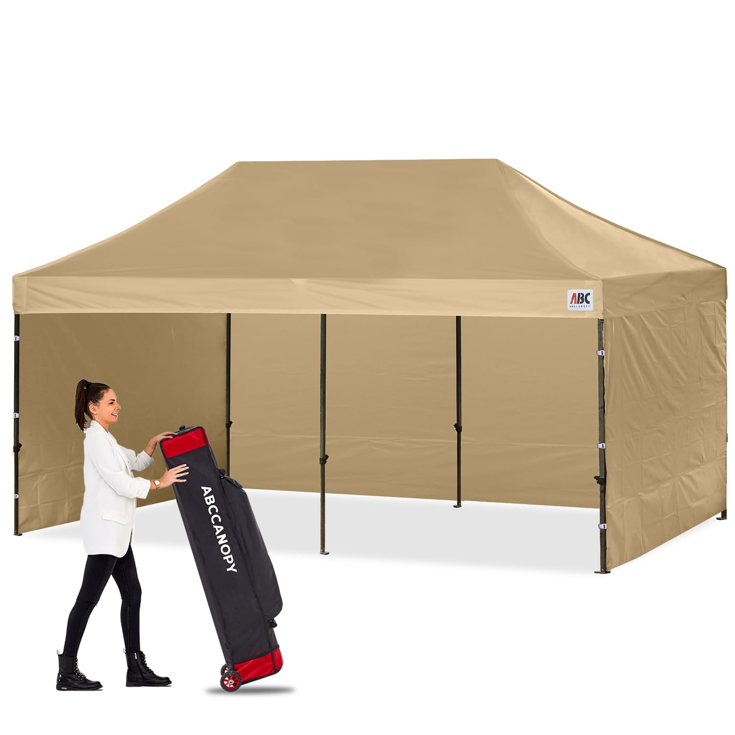 ABCCANOPY Heavy Duty Easy Pop up Canopy Tent with Sidewalls 10x20,Beige