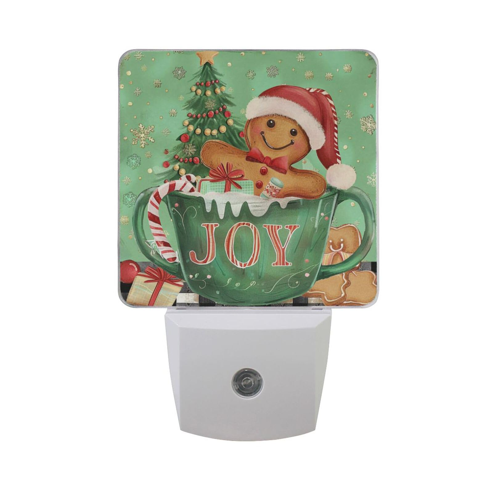 Wusikd Christmas Gingerbread Man Night Light Set of 2 Candy Snowflake Plug-in LED Nightlights Auto Dusk-to-Dawn Sensor Lamp for Bedroom Bathroom Kitchen Hallway Stairs Decorative