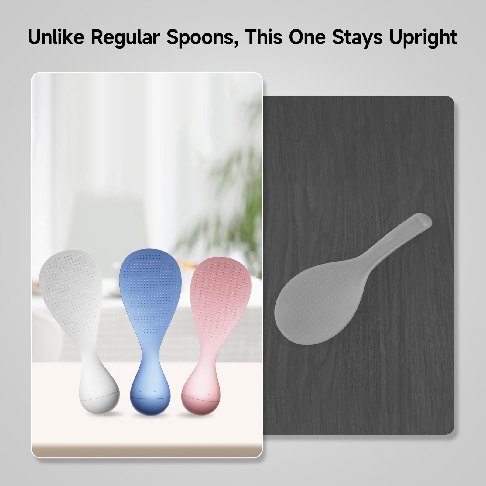 Never-Fall Pink Standing Rice Spoon – Self-Standing Tumbler Base, Hygienic Non-Slip Design for Countertops & Easy Storage