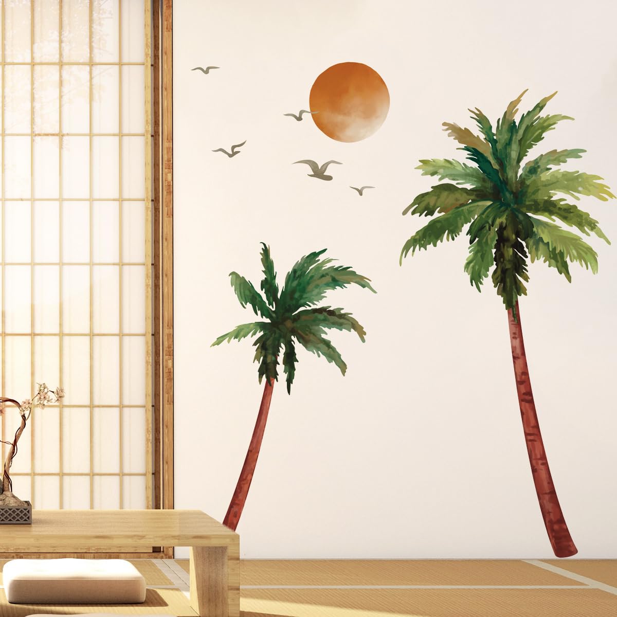Runtoo Boho Palm Tree Wall Art Decals Peel and Stick Large Tropical Tree Plants Wall Stickers for Bedroom Living Room Kids Nursery Wall Decor - Image 3