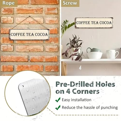 Miniatura 6 de Letrero de metal rústico para cafetería, té y cacao, decoración de pared para cafetería, placa de metal de aluminio para cafetería, letrero de arte