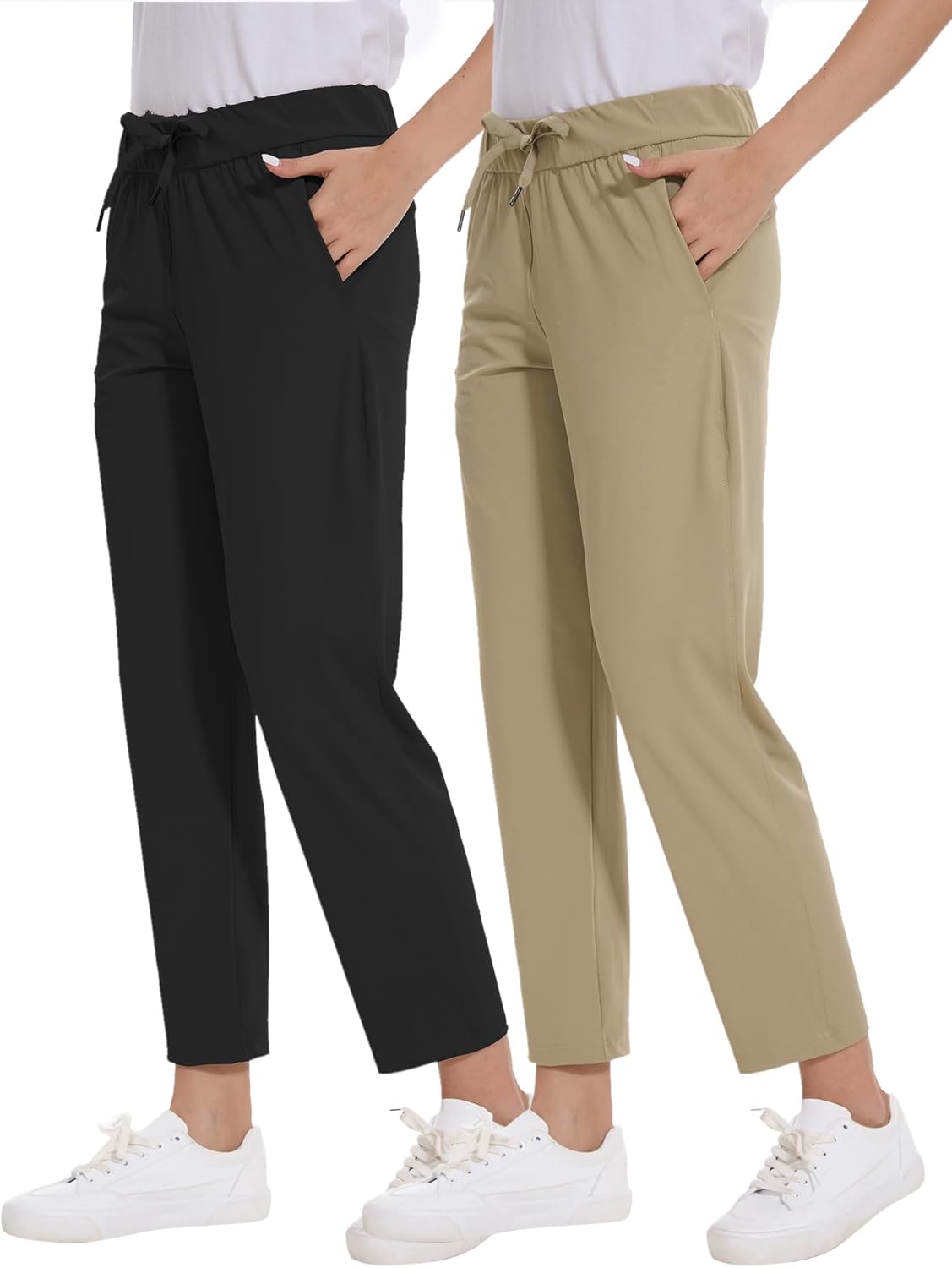 Orrstarry 2 Pack Women's Golf Pants with Deep Pockets Stretch 7/8 Ankle Sweatpants for Athletic, Work, Travel, Lounge