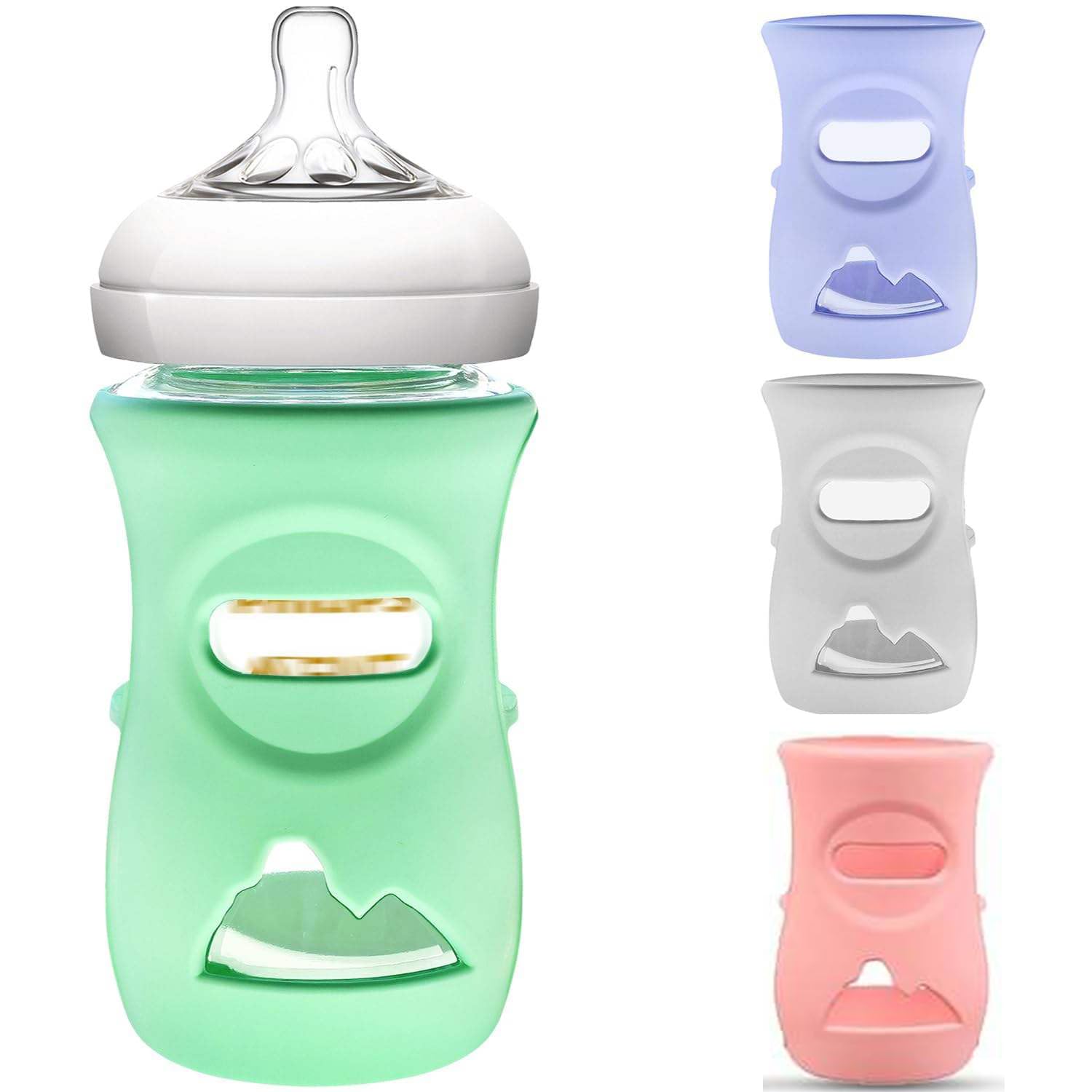 iLulala 4PCS Silicone Sleeves for Avent Natural Glass Baby Bottles Anti Breakage Baby Bottle Holder Compatible with Philips Avent Glass Natural Baby Bottle 8 oz