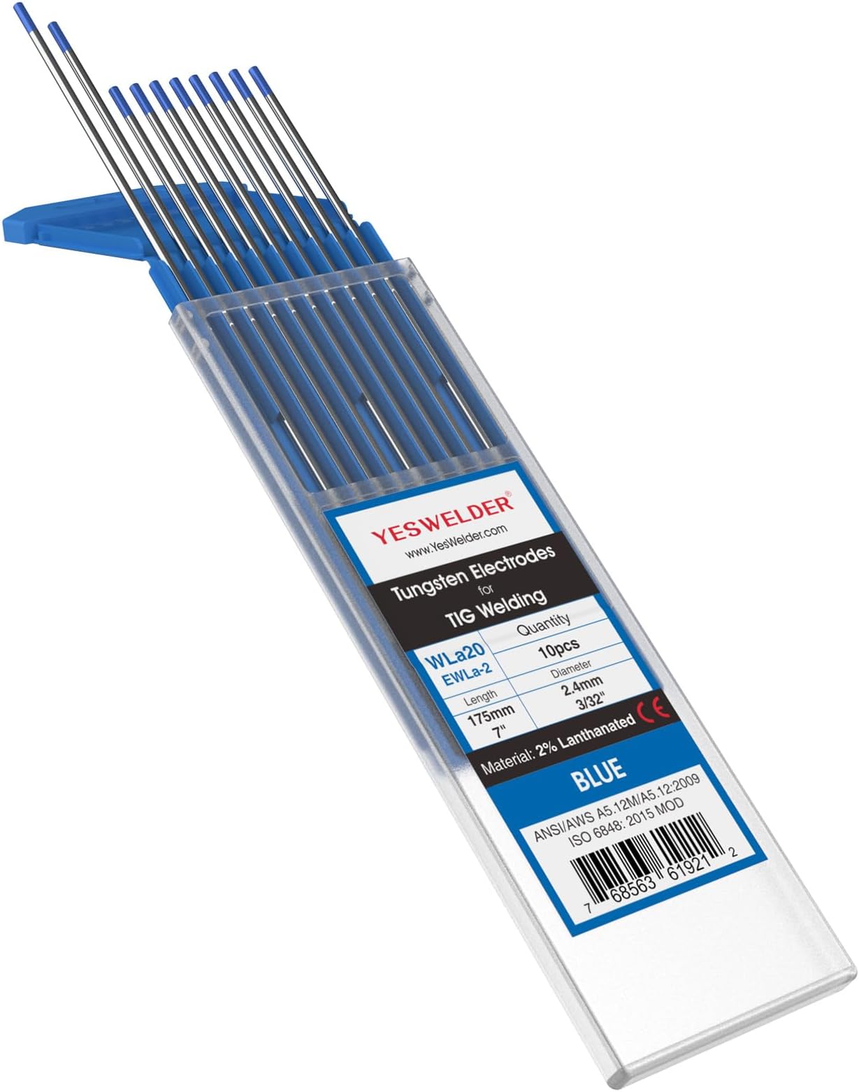 YESWELDER TIG Welding Tungsten Electrode 2% Lanthanated 2.4mm x 175mm (Blue, WL20/EWLa-2) 10-pk