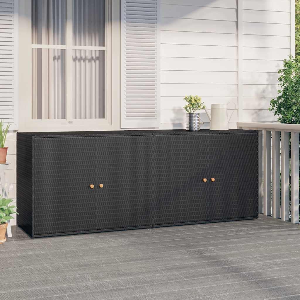 vidaXL Weather- Garden Storage Cabinet - Large Black Poly Rattan Chest with Solid Acacia Wood Handles and Steel Frame - Easy-Assembly Outdoor Furniture