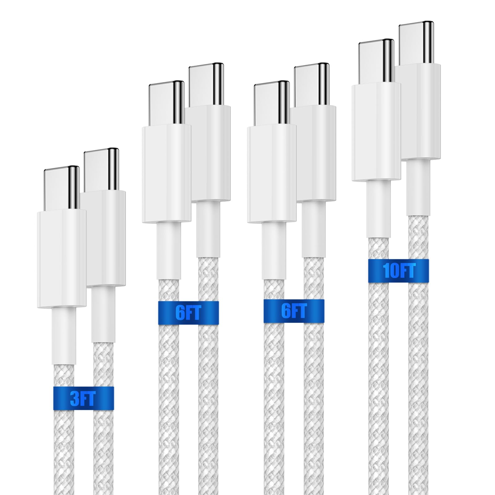 USB C to USB C Cable Fast Charging 4-Pack[3/6/6/10FT], 60W Braided iPhone 16 15 Charging Cable, Type C Charger Power Cord for iPhone 16/15/15 Pro/15 Plus/15 Pro Max, iPad Pro 2022/Air 5, Samsung