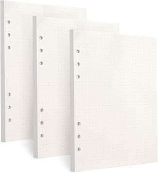 A5 6 Hole Dotted Loose Leaf Refill Filler Paper, 3Pack | 100GSM Thick Paper, 135 Sheets 270 Pages Binder Inserts, for Journal Planning, Handwriting Notes, Draft Design