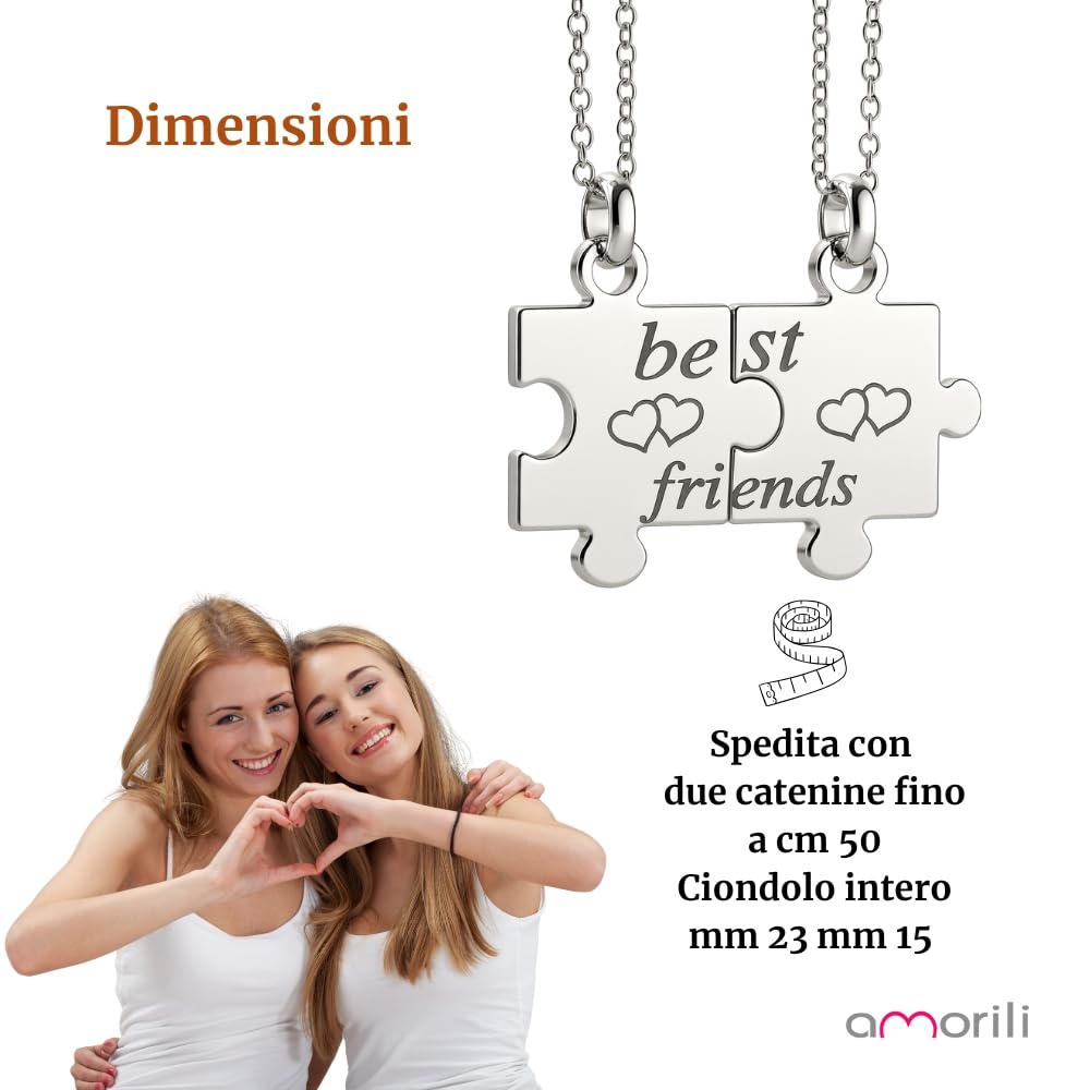 Collana Migliori Amiche BFF Puzzle Divisibile in Acciaio Inox | Set 2 Collane Amicizia | Ciondolo che si Divide | Idea Regalo Amiche Speciali cll1916