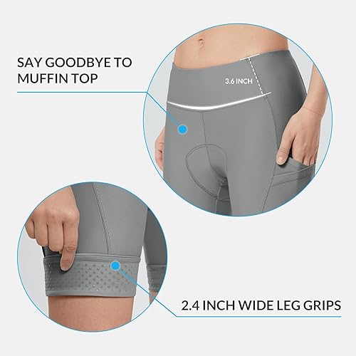 Miniatura 4 de baleaf Pantalones cortos de ciclismo para mujer, con acolchado 4D, bolsillos para bicicleta de carretera, cintura ancha, UPF50+