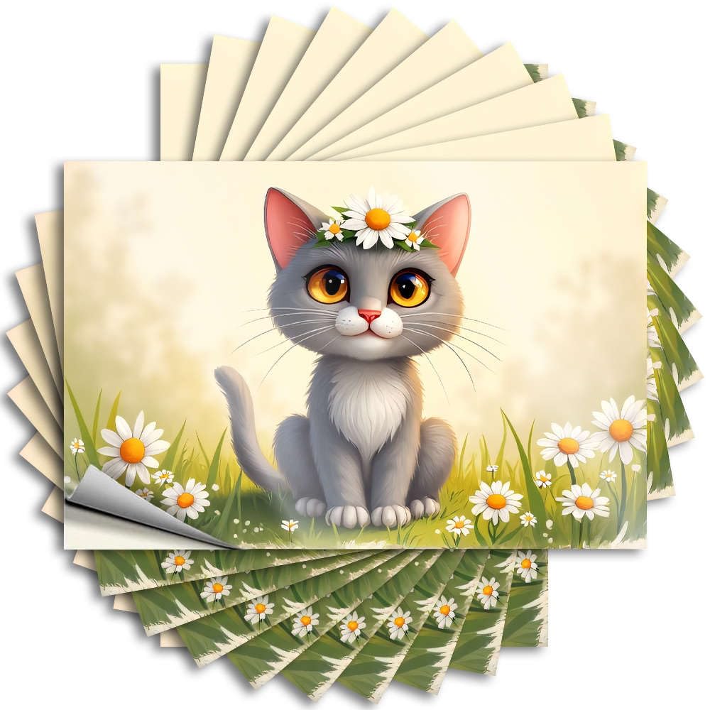 A Cute Cat with Flowers in Its Hair Sits Among Daisies. Sticker Small | Metal Helmet Removable Decal Pack(8X12CM)