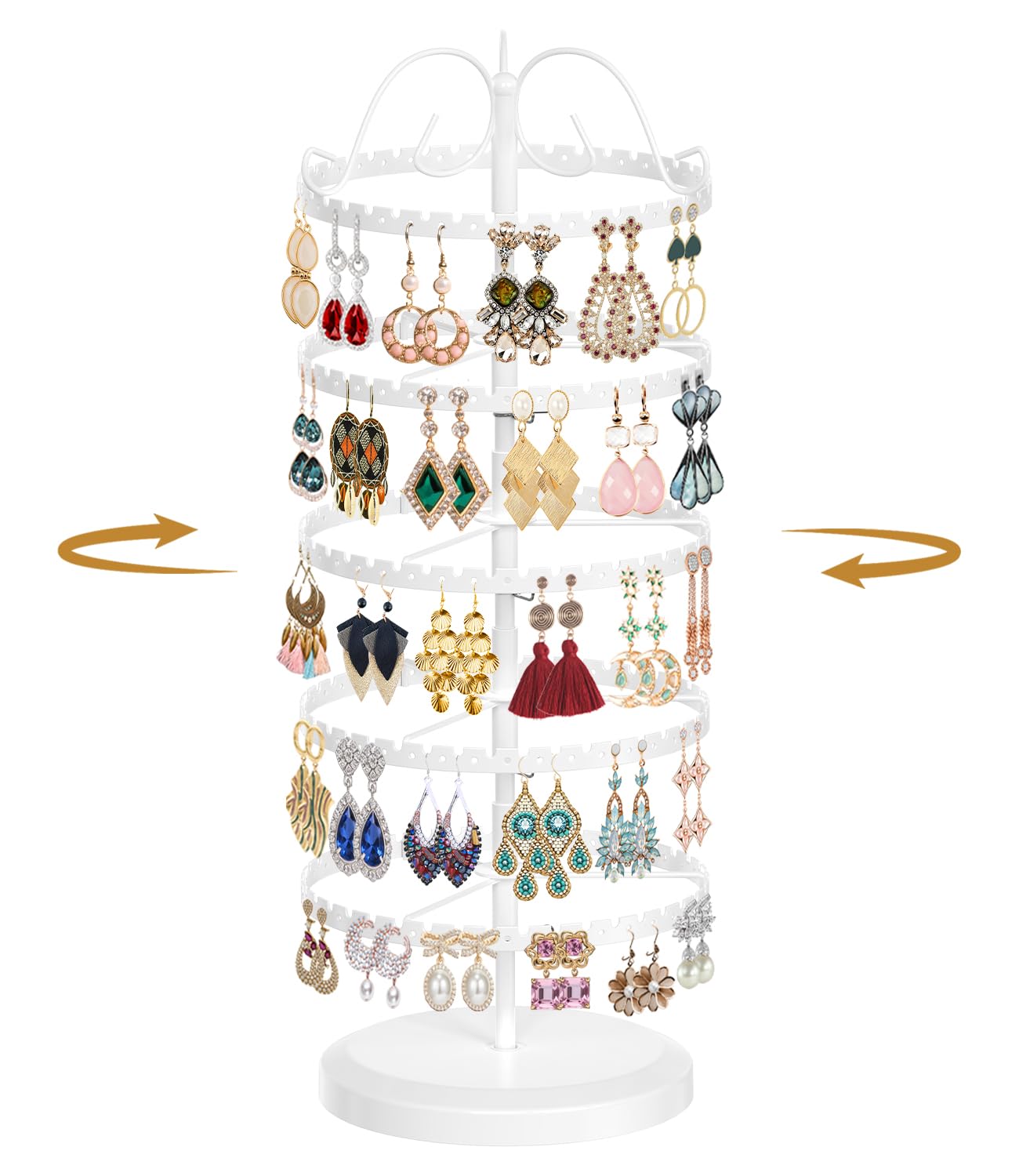 MODOWEY Rotating Earring Holder Organizer Metal Display Stand, 5 Tier White