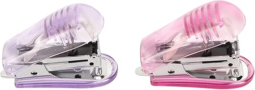 Miniatura 5 de Engrapadora de mano, mini grapadora de 2 piezas con extractor de pasadores para encuadernación de documentos (morado y rosa)