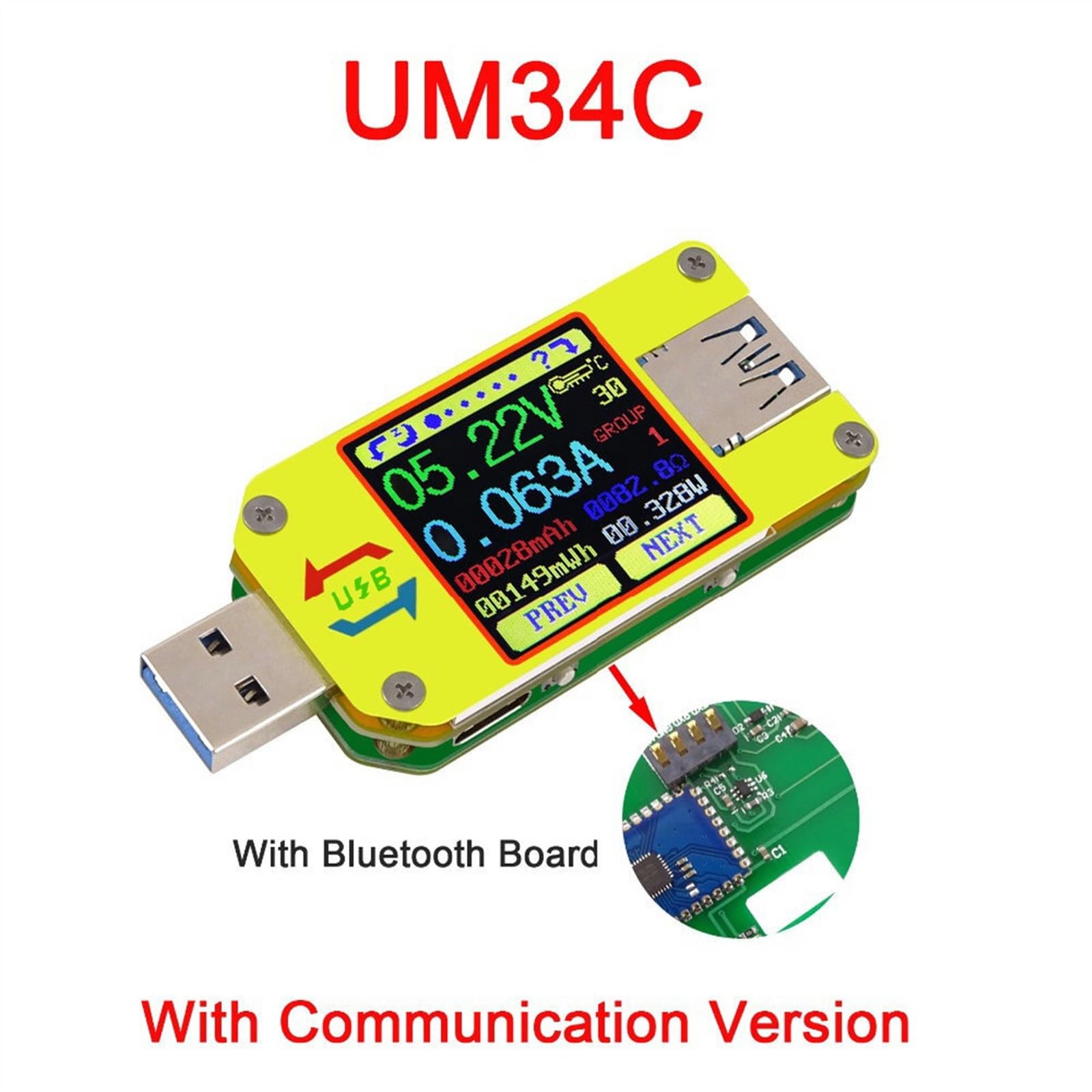 UM24/UM24C/UM34/UM34C do testera USB 3.0: cyfrowy woltomierz DC, amperomierz, czujnik napięcia i prądu elektrycznego (UM34C)