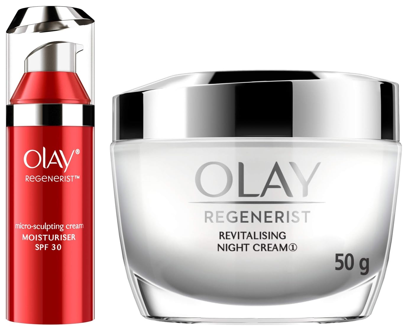 Olay Day Cream Regenerist Microsculpting SPF 30, 50g And Night Cream Regenerist Deep Hydration Light Cream, 50g