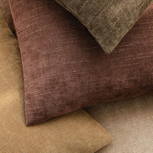 Image of Foindtower Set of 2 Soft Textured Chenille Throw Decorative Pillow Covers Square Accent Solid Cushion Cover Neutral Farmhouse Pillow Case for Couch Sofa Bedroom Living Room 18x18 Inch,Golden Brown