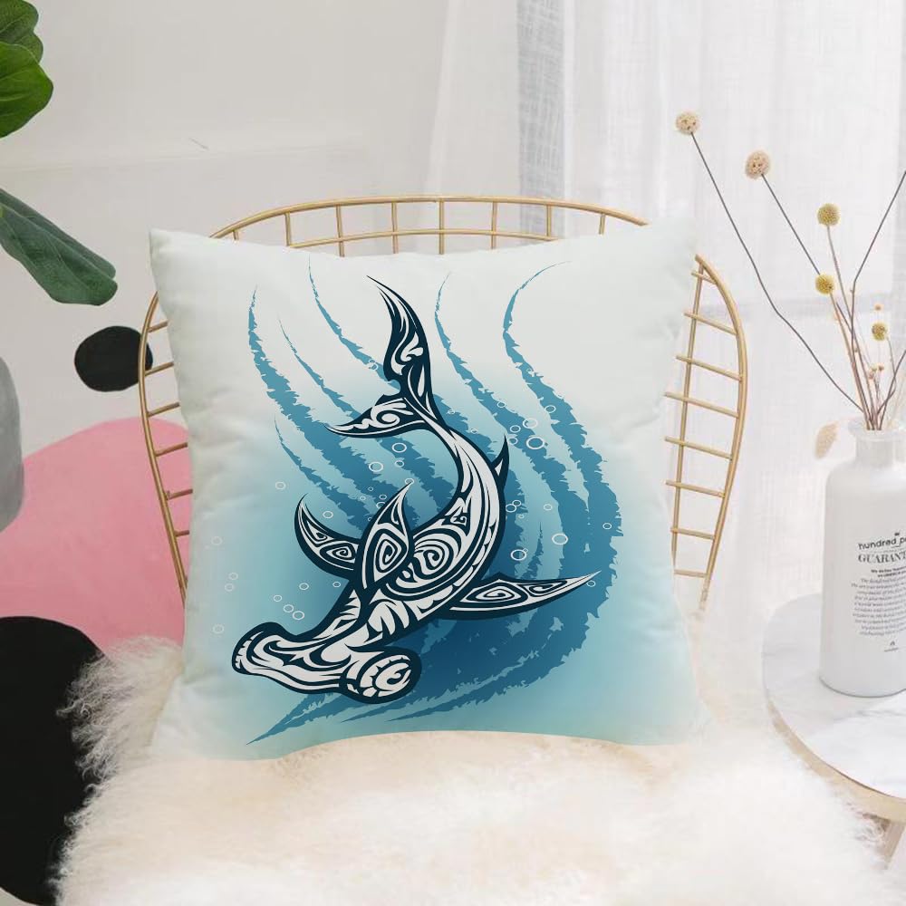 HYMSXW Cushion Cover,Throw Pillow Case Home Decorative for Living Room Bedroom Sofa Chair 20X20 Inch,Hammerhead shark with a decorative tribal pattern swimming through blue water v,Pillowcase 50X50cm