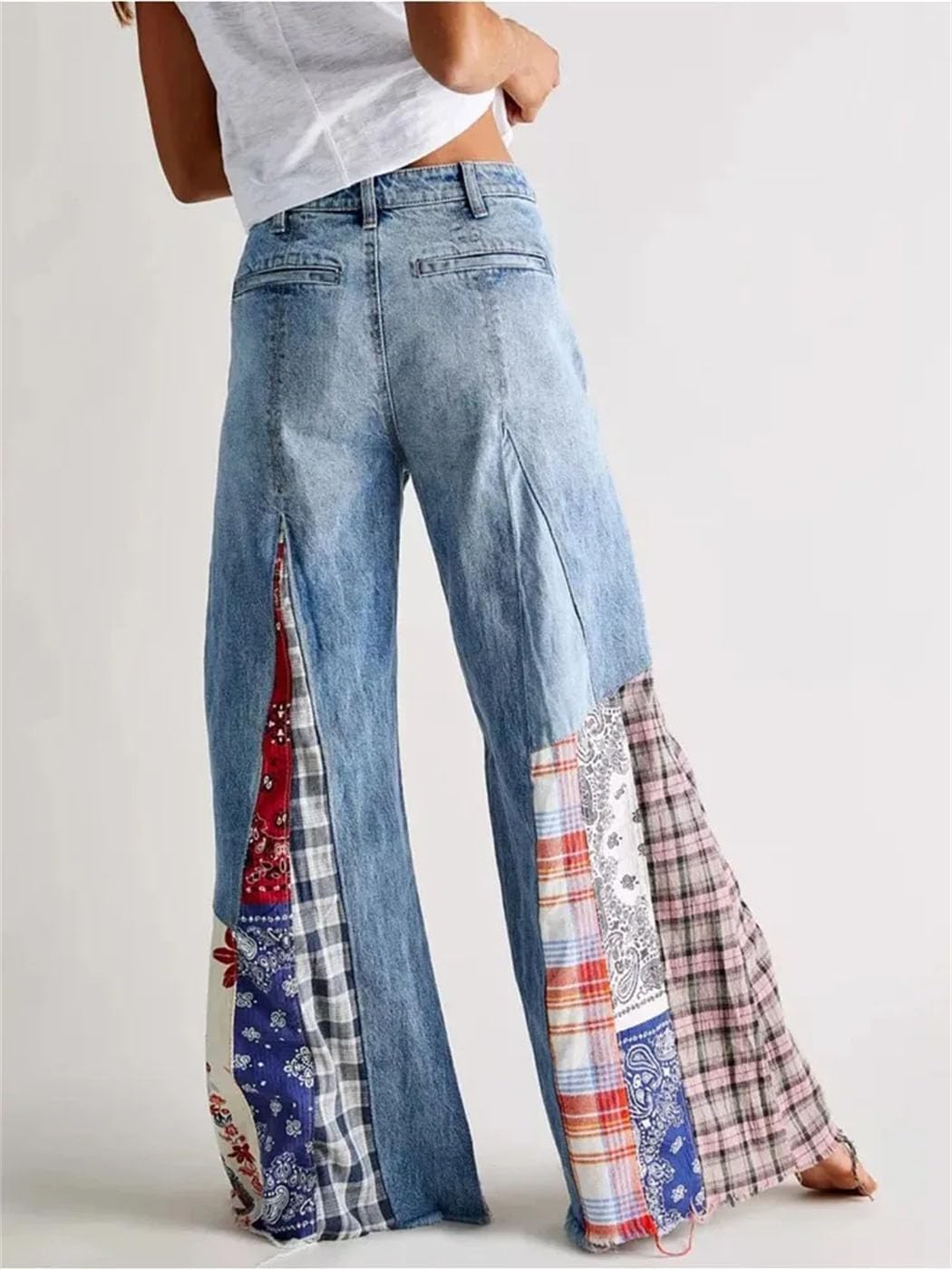 Women High Waist Wide Leg Jeans Patchwork Harajuku Style Denim Pants for Street Vintage Looks