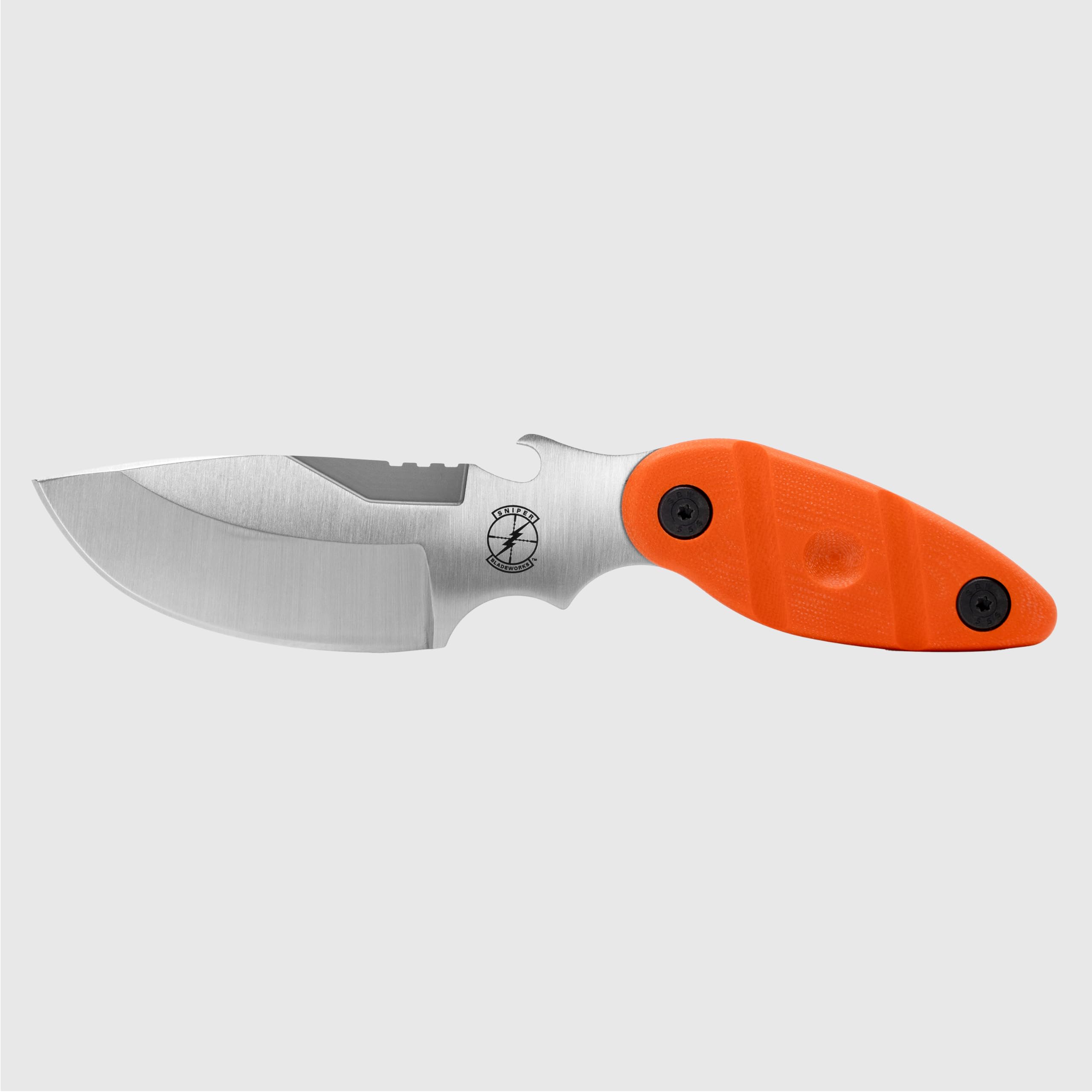 Utility Skinner EDC Hunting Knife - SUJ2 Drop Point Fixed Blade, Injection Molded Sheath, Safe Lock Belt Attachment, Tactical Hunter Design (Orange-Satin)