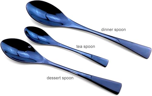 Miniatura 6 de JASHII Juego de cubiertos de lujo Jubilee Blue de 20 piezas, iridiscentes, repuesto de espejo negro, utensilios de acero inoxidable 1810 para 4,